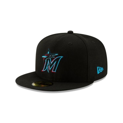 Black Miami Marlins Hat - New Era MLB 2019 Authentic Collection 59FIFTY Fitted Caps USA5076398